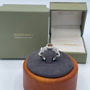 Judith Ripka Sterling Silver Citrine Ring 925 Textured Rope November Birthstone